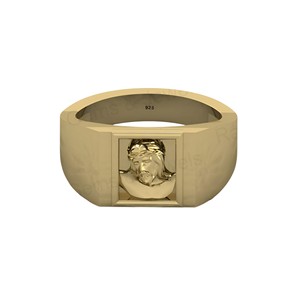 Bague Chevalière Personnalisée Jésus-Christ en Argent Sterling 925 Véritable de Haute Qualité, Sertie d'une Monture, Souvenir Spirituel pour Homme - Product Image 1