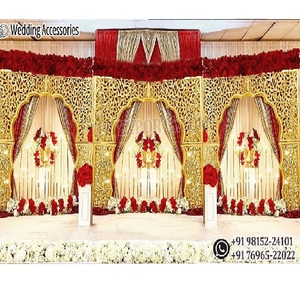 Marco dorado Mehrab para decoración de escenario Nikah estilo Bollywood Marco de escenario de boda asiático decoración de boda tradicional india Panel de escenario - Product Image 1
