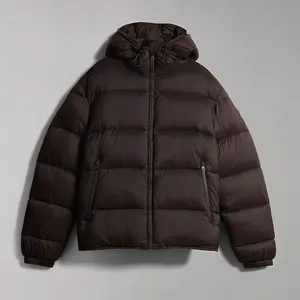 Men's Winter Hooded Puffer Jacket Thick Down Filled Windproof Zipper Closure Casual Style Solid <b>Colour</b> Polyester Outerwear - Product Image 1