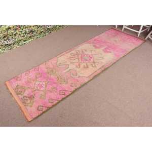 3.2x10.2 ft Vintage Turkish <b>Rug</b>, <b>Runner</b> <b>Rug</b>, Pink Herki Striped <b>Rug</b> - Product Image 2