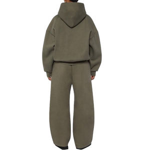 Conjunto de Sudadera con Capucha 2 en 1, Diseño Personalizado, Invierno 2026, Nuevo, Casual, Cuello con Botones, Holgado, Básico, Color Sólido, Diseño Elástico en Cuatro Direcciones, Ligero - Product Image 6