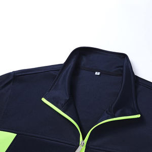 Ensemble de survêtement de sport pour homme bleu marine avec des accents vert fluo, veste zippée et pantalon de jogging, vêtements d'entraînement athlétique - Product Image 4