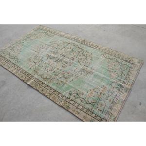 พรมขนาด 4.3x7.5 ฟุต, พรมตุรกีโบราณ, พรมลายดอกไม้สีเขียว - Product Image 4