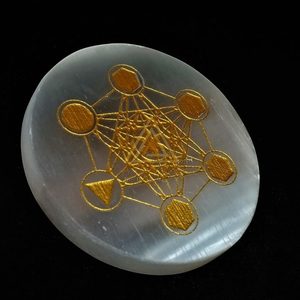 Placa de Carga de Cristal de Selenita Natural al por Mayor con Diseño Grabado de Metatrón para Suministros de Sanación Reiki de Aameena Agate - Product Image 4