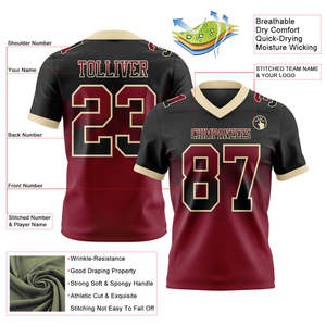Maillot de football américain personnalisé pour le jour du match en maille respirante avec impression de drapeau et ajustement de forme carrée de style dégradé authentique - Product Image 6