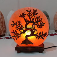 JOBAK Promotion Lampe de Nuit en Sel Rose de l'Himalaya 100% Naturel, Base en Bois Sculptée 3D, Amour Feng Shui, Écologique