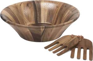 Woodard CHARLES ชุดชามสลัด3ชิ้นประกอบด้วยชามสลัดขนาดใหญ่พร้อมภาชนะไม้ที่เป็นมิตรต่อสิ่งแวดล้อม - Product Image 3