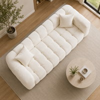 Canapé moderne en tissu texturé blanc, écologique, rembourré en éponge, avec accoudoirs arrondis et sièges capitonnés pour hôtels et appartements