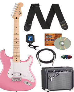 Paquete Certificado Strator Flash Pink con Afinador Frontman 10G, Correa, Cable, Púas y DVD de Guitarra Austin Bazaar - Product Image 1