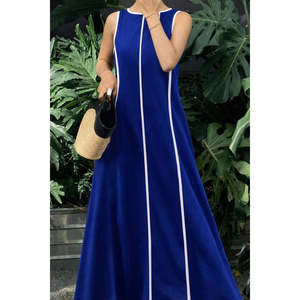 Vestido largo de viscosa con escote hombros descubiertos y tirantes finos para mujer, 36574 - Azul marino - Product Image 2