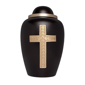 Urne funéraire marron avec croix dorée - Urne de crémation pour cendres humaines - Product Image 4