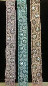 Bracelets et lacets brodés à la machine, personnalisés, brodées à paillettes, de couleur rose et jaune et orange, pour les robes de mariée, 50 pièces - Product Image 2