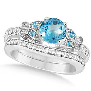 Conjunto de Joyas de Novia con Topacio Azul Mariposa y Diamantes en Platino de 1.50ct con Baño de Oro para Bodas y Fiestas - Product Image 1