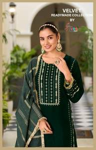 Traje Salwar Kameez de terciopelo listo para usar en festivales de proveedor indio, embalaje estándar más vendido - Product Image 3