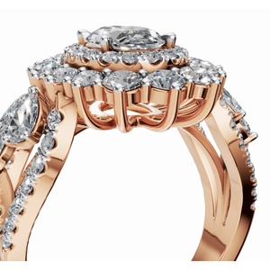 Anillo de Diamante Cultivado en Laboratorio con Halo Ovalado Real de Cleopatra en Oro Amarillo, Rosa y Blanco de 9k, 14k y 18k, Joyería Elegante de Diseño para Mujer - Product Image 3