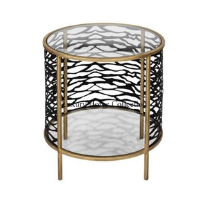 Mesa de centro de forma redonda de estilo moderno Soporte de marco de acabado de color dorado negro Restaurante Suministro de muebles de hotel Mesa potable - Product Image 1