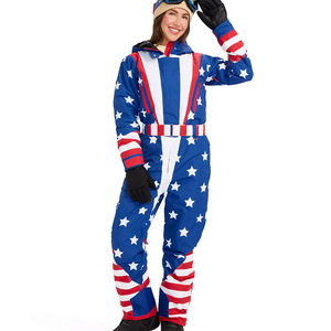 Traje de esquí de nieve con estampado personalizado de lujo 2025 para mujer, Anorak cálido de una pieza con chaqueta y pantalones, trajes de esquí con estampado de bandera - Product Image 1