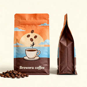 Custom Security Kraft Paper Flat Bottom <b>Pouch</b> Gravure Printing High for Barrier Food Grade <b>Coffee</b> Tea Packaging Ziplock Valve - Product Image 5