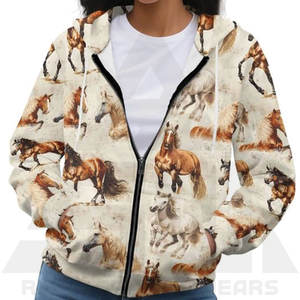 Women Winter <b>Sublimation</b> Printed Customized Lightweight Breathable Long Sleeve Pullover <b>Hoodie</b> with Pocket and Horse Design - Product Image 5