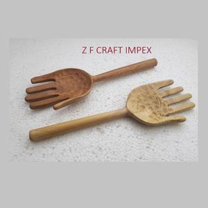 Entièrement fait à la main nouvelle tendance en laiton poignée mangue acacia bois salade serveur cuillère ensemble Unique Type outils de service avec poignée Unique - Product Image 1