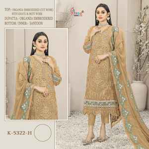 Organza lourd de qualité exportable avec broderie lourde avec HAND KHATLI * Moti Cut.work pour l'approvisionnement en gros - Product Image 3