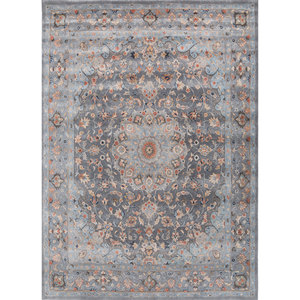 Alfombra Kasbah Azul de Lana y Viscosa, Tejida a Mano, Modelo Top-1504 (Cs-01), 10 mm de Grosor, para el Hogar, Pasillo, Sala de Estar, Rectangular, con Patrón de Medallón - Product Image 1
