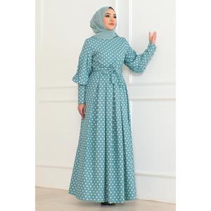 Vestido casual de lunares color menta con cinturón UK 6129 - Product Image 3