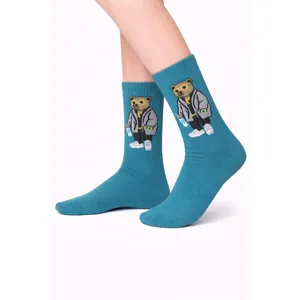 Blue Bear Patterned Long Tennis <b>Socks</b> for Girls Breathable Nylon Crew Length with Custom Logo for Daily Use and Summer Season - Product Image 2