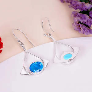 Pendiente de Topacio Azul de nuevo diseño, pendiente hecho a mano de Plata de Ley 925, pendiente de mujer, proveedores al por mayor, joyería - Product Image 4