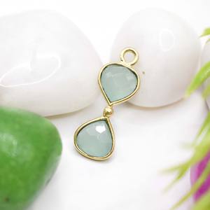 Charm de Calcedonia Agua con Engaste de Bisel, Colgante de Reloj de Arena, Forma de Corazón, Charm de Doble Piedra, Charm Chapado en Oro Hecho a Mano, Estilo Boho y Hippie - Product Image 1