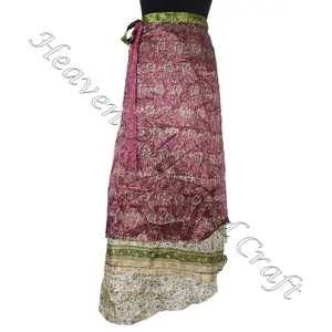 2023 Damesmode Zijden Lange Lengte Wikkelrok Stijl Indian Vintage Magic Wrap Zijden Sari Rok Magic 38 "Sarong Pareo Custom