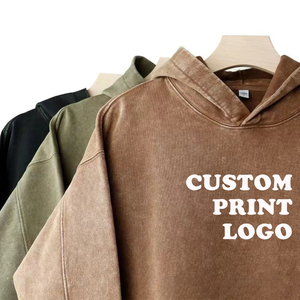 เสื้อฮู้ดดี้โอเวอร์ไซส์ทรงหลวมแบบวินเทจ ยูนิเซ็กซ์ ผ้าหนาพิเศษ ตกแต่งดีเทลขาดๆ แบบดิสเทรส ไม่มีเชือกผูก ทรงสโตนวอช ย้อมสีแบบแอซิดวอช - Product Image 1