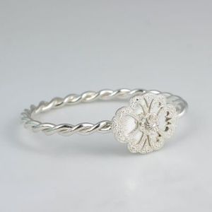 925 Sterling Silver Erzurum Twisted <b>Bracelet</b> with Filigree <b>Flower</b> Stone Embellishment - Product Image 2