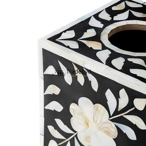 Decorative Mop Inlay Tissue <b>Box</b> Holder <b>Floral</b> Pattern Engraved Design Premium Quality Modern Tissue Holder for Elegant Home - Product Image 4