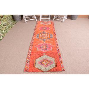 Vintage Turkish <b>Runner</b> <b>Rug</b> 2.7x8.7 ft, Herki Orange Wool <b>Rug</b> - Product Image 1