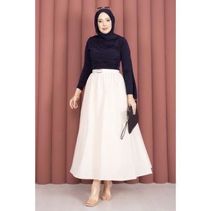 Cream-Color Sporty Summer Straight Pleat Wrap <b>Skirt</b> with Belt & Pockets Breathable Cotton Digital Print Technique - Product Image 3