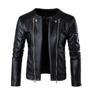 Wholesale 2025 Winter <b>Men's</b> Custom Fashion <b>Jacket</b> Genuine Leather <b>Reversible</b> Biker Style Stand Collar Fur Quilted Design - Product Image 1