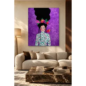 Impression sur toile Fida avec fond violet, fille avec couronne de fleurs et tresses - Product Image 1
