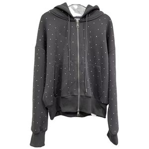 Sudadera con capucha de diamantes de imitación de alta calidad para mujer Sudadera con capucha con cremallera de cristal Estilo de diamantes de imitación personalizados OEM - Product Image 1