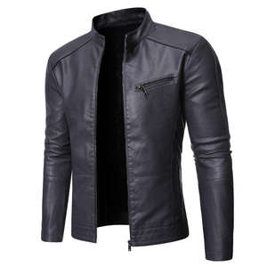 Veste en cuir véritable pour homme de haute qualité en cuir de vache, col montant avec motif de lettres, veste en cuir de motard d'hiver pour homme - Product Image 1