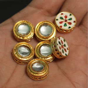 Assortiment de perles dorées Meenakari Kundan Spacer Connector Composants de bijoux 15-20mm pour la fabrication de colliers/boucles d'oreilles. - Product Image 2