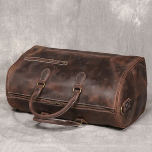 Genuine Leather Weekender <b>Duffel</b> <b>Bag</b> with Zipper Closure Foldable & Portable Large Capacity Waterproof Vintage Style for Travel - Product Image 3