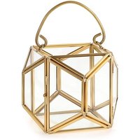 Lanterne à bougie dorée avec verre mercure, lot de 2, support à bougie, décoration pour la maison et les fêtes, Noël, finition antique, terrarium en verre