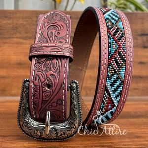 Cinturón de cuentas de cuero mecanizado a mano de diseñador de lujo a la moda de fábrica para cinturón de hebilla ajustable de cuero de vaca genuino Unisex - Product Image 1