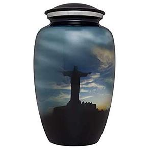 Urne funéraire en laiton/aluminium gravée avec un croix et un monument américain pour les cendres humaines des adultes - Product Image 3