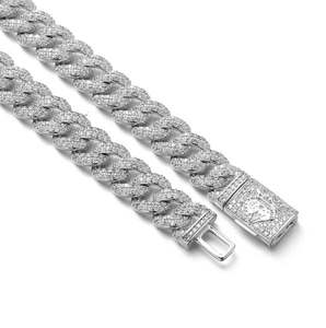 Chaîne cubaine en or blanc de 13 mm, chaîne cubaine en moissanite glacée VVS, acier inoxydable 925, pendentifs et breloques fins - Product Image 3