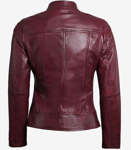 Chaqueta de Cuero Cómoda para Mujer, Estilo Urbano, Color Sólido, Informal, Chaqueta de Cuero Genuino para Mujer - Product Image 3