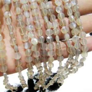 Pierre de lune grise naturelle forme de pièce de monnaie Briolette perles à facettes 4mm brin 8 pouces bijou éminent de haute qualité - Product Image 2