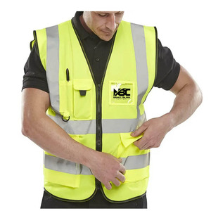Chaleco reflectante de seguridad de poliéster con tela de malla de tráfico multibolsillo transpirable y apropiado para el trabajo - Product Image 1
