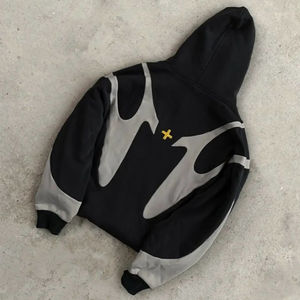 2025 Casual Pullover Hoodie Heavyweight Oversized Distressed Sun Faded parche bordado Zip 100% algodón para hombres y mujeres - Product Image 6